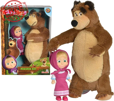 Masha and the Bear Jada Toys Masha Plush Set with Bear and Doll Toys NEW Cover