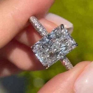 6.00 Ct Radiant Cut D/ VVS2 Lab Grown Diamond Engagement Ring 14K White Gold - Picture 1 of 9