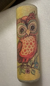 Vintage Owl Textured Sugar Glass 1970s 9" Multicolored Candleholder Retro - Picture 1 of 5