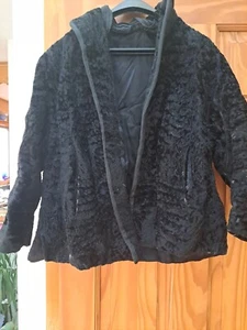 Fur Coat Womens Curly Lamb Black Parka Wool 50’s 60’s Size S Worn Spots - Picture 1 of 8