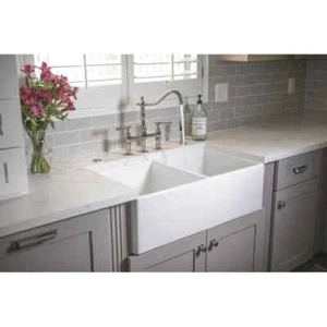 SINKOLOGY Farmhouse Apron Front 33 in Crisp White Double Equal Bowl Kitchen sink - Picture 1 of 7