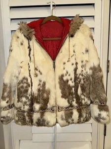 Vintage Alaska Rabbit Fur Coat Jacket Eskimo Parka Kuspuk Style SOFT Hooded READ - Picture 1 of 19