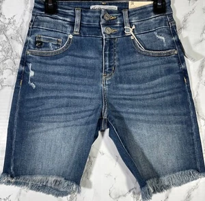 KanCan Womens Denim High Rise Bermuda Shorts Size 26 Distressed Frayed Hem - Picture 1 of 6