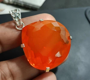 80 CT ORANGE OPAL GERMAN SILVER SOLITAIRE HEART SHAPE LOOSE GEMSTONE - Picture 1 of 8