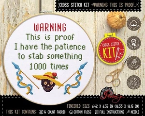 DIY gift cross stitch kit - Quote embroidery kit with skull cross stitch pattern - Picture 1 of 10