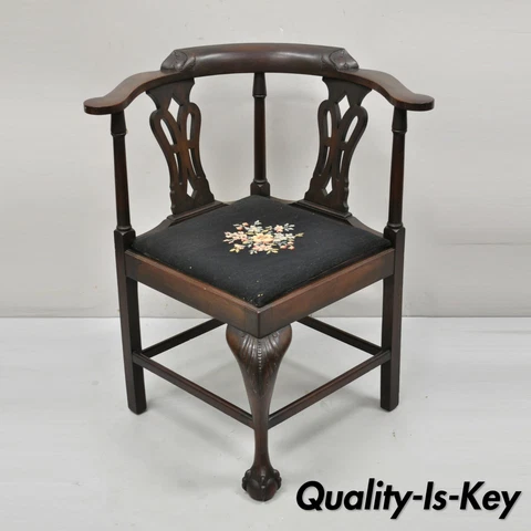 Antique English Chippendale Georgian Style Mahogany Ball and Claw Corner Chair Cover