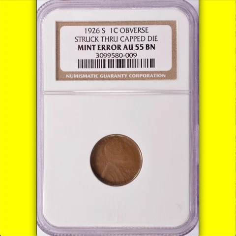 1926-S NGC AU50 Capped Die Error! Third Lowest Mintage Lincoln Cent After 1924 Cover