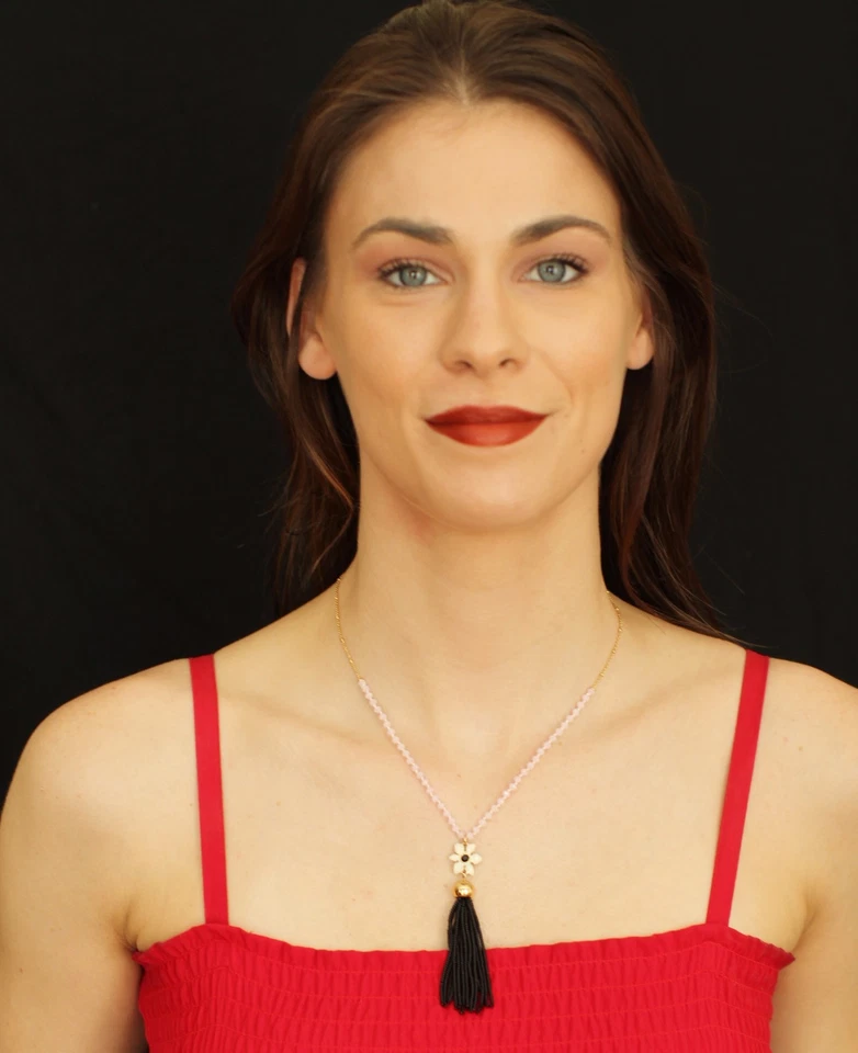 NUEVO CON ETIQUETAS KATE SPADE Precioso Lirios Borla Mini Floral Rosa Negro Cuentas Colgante Collar Foto 1 de 1