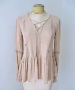Camicetta rinascimentale contadina pizzo garza beige American Eagle Peplum nuova con etichette 2XS - Foto 1 di 6
