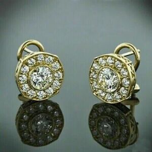 2 Ct Round Cut Simulated Diamond Omega Back Stud Earrings 14k Yellow Gold Plated