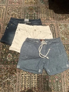 Seven for All Mankind + Hudson girls 8-10 Designer jean shorts, White + Chambray - Picture 1 of 11