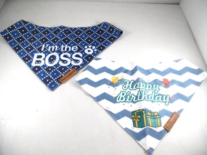 Birthday Dog Bandanas 2 Pack 4 Pattern Reversible Blue Dog Bandana-Boy and Girl - Picture 1 of 7