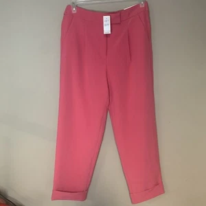 NWT LOFT Hot Pink High Rise Straight Leg Trousers Pants Work Career Womens M - Picture 1 of 6