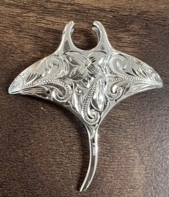 Colgante Plumeria Hawaii Plata Esterlina 2 Caras Ópalo Azul Vida Marina Rayo Picadura L Foto 1 de 4