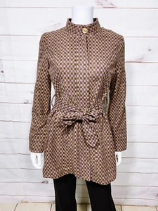 Tulle Womens Full Zip Coat Size S Brown Argyle/Diamond Belted Long Sleeve - Picture 1 of 9