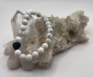 Howlite with Heart Lava Essential Oil Gemstone Reiki Infused Intention Bracelet - Picture 1 of 2