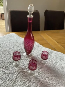 Vintage Böhmische/Murano Glas Art Lila Glas Karaffe 3 Gläser - Bild 1 von 12