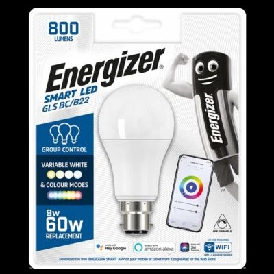 Energizer Smart B22 (BC) GLS-9W LED-Colour Changing Bulb-Alexa-Google-Siri - Image 1 of 3