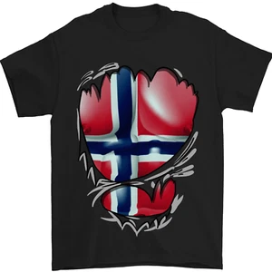 Gym Norwegian Flag Ripped Muscles Norway Mens T-Shirt 100% Cotton - Picture 1 of 18