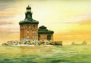Faro del puerto de Toledo puesta de sol, lago Erie, Ohio. Tarjetas de notas artísticas de Gerald Hill - Imagen 1 de 5