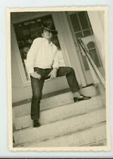 Handsome guy in exaggerated pose cowboy pose  vintage snapshot photo 