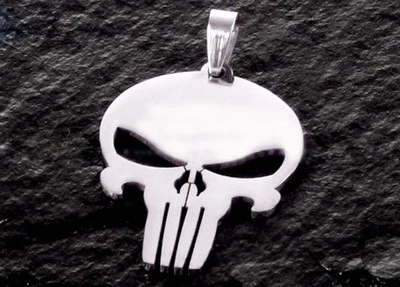 Marvel PUNISHER SKULL Chain SILVER Pendant Polished Steel Necklace Biker Rocker - Image 1 of 2