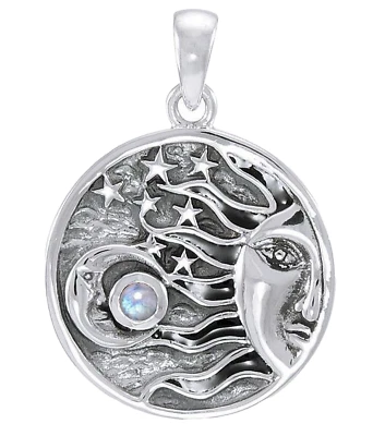 Peter Stone 925 Silber Sonne Anhänger Mondsichel Mondstein Sterne Kraft Energie - Bild 1 von 4