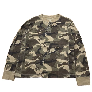 Vintage Faded Glory Woodland Camo Waffle Knit Henley Long Sleeve - Picture 1 of 7