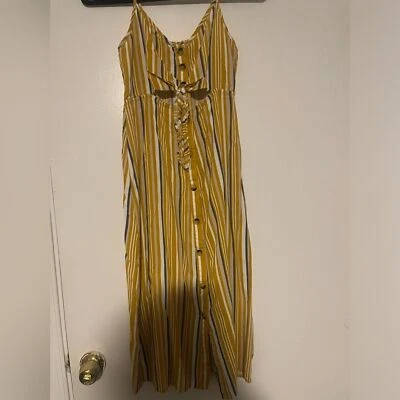 Vestido Mimi Chica Amarillo Rayas Vestido Abotonado Ligero  Foto 1 de 4