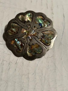 Vintage Signed MR Mexico 925 Sterling Abalone Shell Geometric Brooch Pendant - Picture 1 of 4