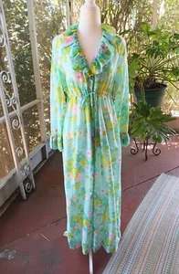 Vintage 60er Jahre Loungees Blumen Nachthemd Morgenmantel S - Bild 1 von 13