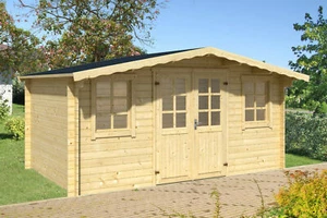 34mm Gartenhaus 4x3 m + FUSSBODEN Gerätehaus Blockhaus Holz Holzhaus Schuppen - Bild 1 von 4