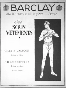PUBLICITÉ DE PRESSE 1922 BARCLAY SES SOUS-VÊTEMENTS GILET & CALEÇON CHAUSSETTES - Foto 1 di 1