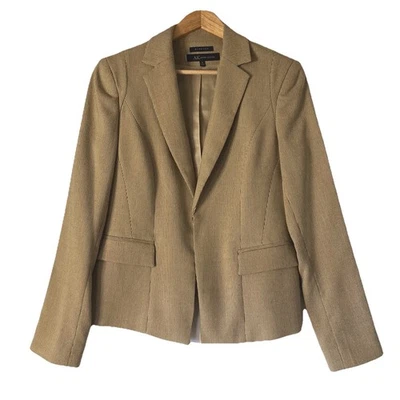 Blazer Anne Klein Bronceado Elástico, Talla 10, Mujer Carrera Profesional, Cuello Muesca Foto 1 de 4