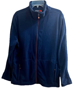 BREKKA marineblaue Fleecejacke mit durchgehendem Reißverschluss Taschen & Logos entworfen in Italien Herren Large - Bild 1 von 16