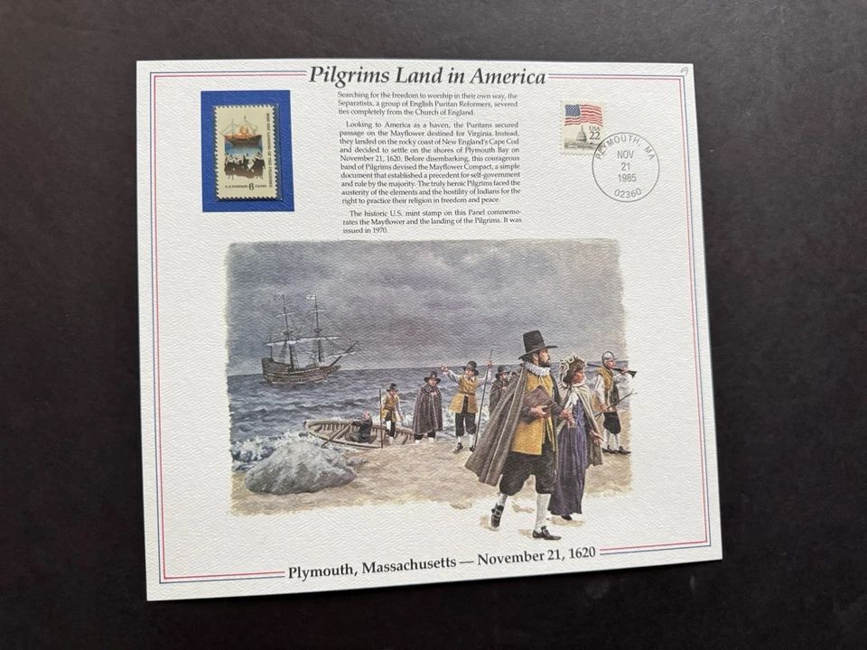 1980s US History Event Panel(069) +Pilgrims Land in America #1420 +11-21-1620 - Image 1 of 1