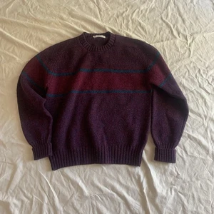 Maglione vintage Lord Jeff uomo M 100% lana Shetland Scozia righe viola USA - Foto 1 di 14