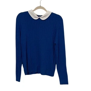 Suéter Brooks Brothers Mujer XL Azul Tejido con Cable Algodón Cuello Extraíble Preppy - Imagen 1 de 9