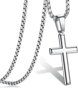 Kreuz Halskette für Herren Sterling Silber Kreuz Anhänger mit Rolo Kette Halskette fo - Bild 1 von 7
