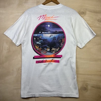 Vintage Hawaii Maui Christian Riese Lassen Artist Whale Song Shirt Sz Medium - Image 1 of 4