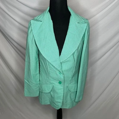 Vintage 70s Russ Womens Green White Gingham Blazer Jacket Button Dagger Small - Image 1 of 4
