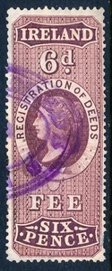 1872 Ireland 6d Registration of Deeds, revenue stamp, RD12 used, perf 12.5 - Picture 1 of 4