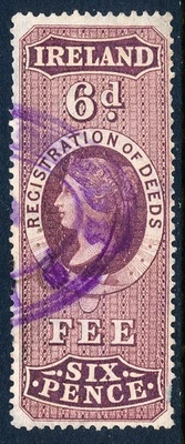 1872 Ireland 6d Registration of Deeds, revenue stamp, RD12 used, perf 12.5 - Image 1 of 4
