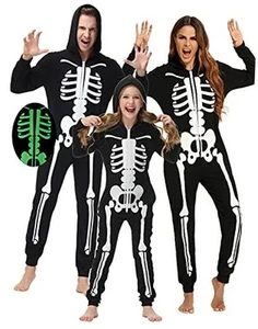 Matching Family Pajamas Sets Skeleton Glow in Dark Jumpsuit Halloween Hooded - Picture 1 of 5