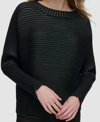 DKNY Jeans Para Mujer Negro Cuadrado Otomano-Costilla Dolman-Manga Suéter Pesado Talla M Foto 1 de 4