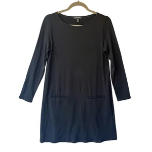 Eileen Fisher long sleeve shirt dress Medium Petite PM Black Pockets Tencel - Picture 1 of 7