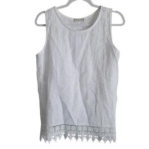 Terzo Millennio Leinenbluse Damen Medium weiß ärmellos Spitzensaum Coastal - Bild 1 von 9