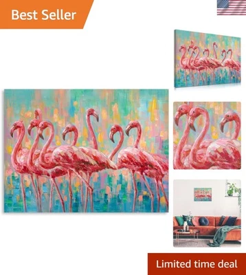 Pintura de decoración de pared de dormitorio flamenco: una bandada de flamenco rosa arte de pared canva... Foto 1 de 4