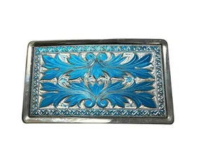 vintage SOUTHWESTERN belt buckle ENGRAVED turquoise silver NATIVE AMERICAN - Picture 1 of 5