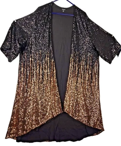 Torrid Sz 3 Rose Gold Sequin Hi-Lo Ombre Kimono Open Long Jacket Duster Concert - Picture 1 of 15